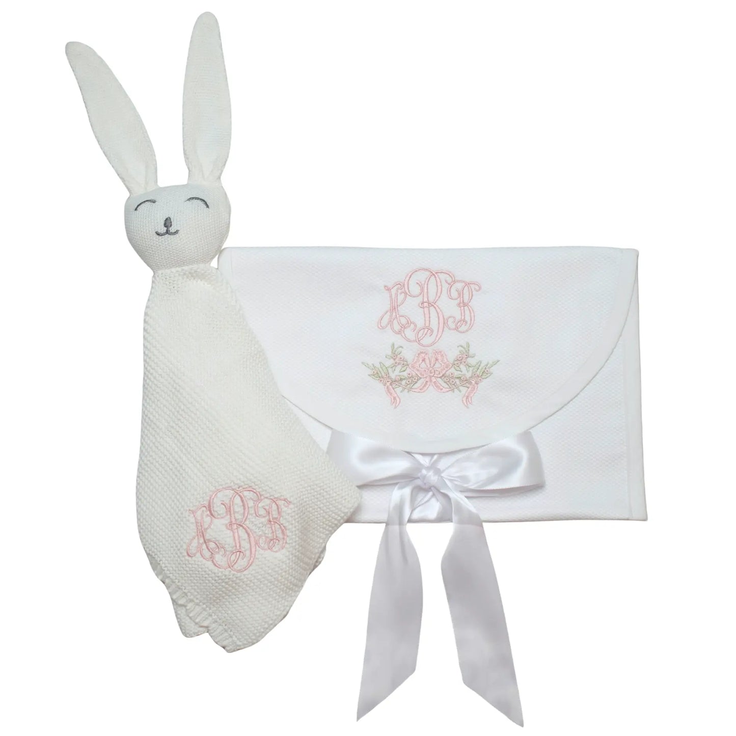 Personalized baby gift bundle with coordinating pieces and embroidered monogram