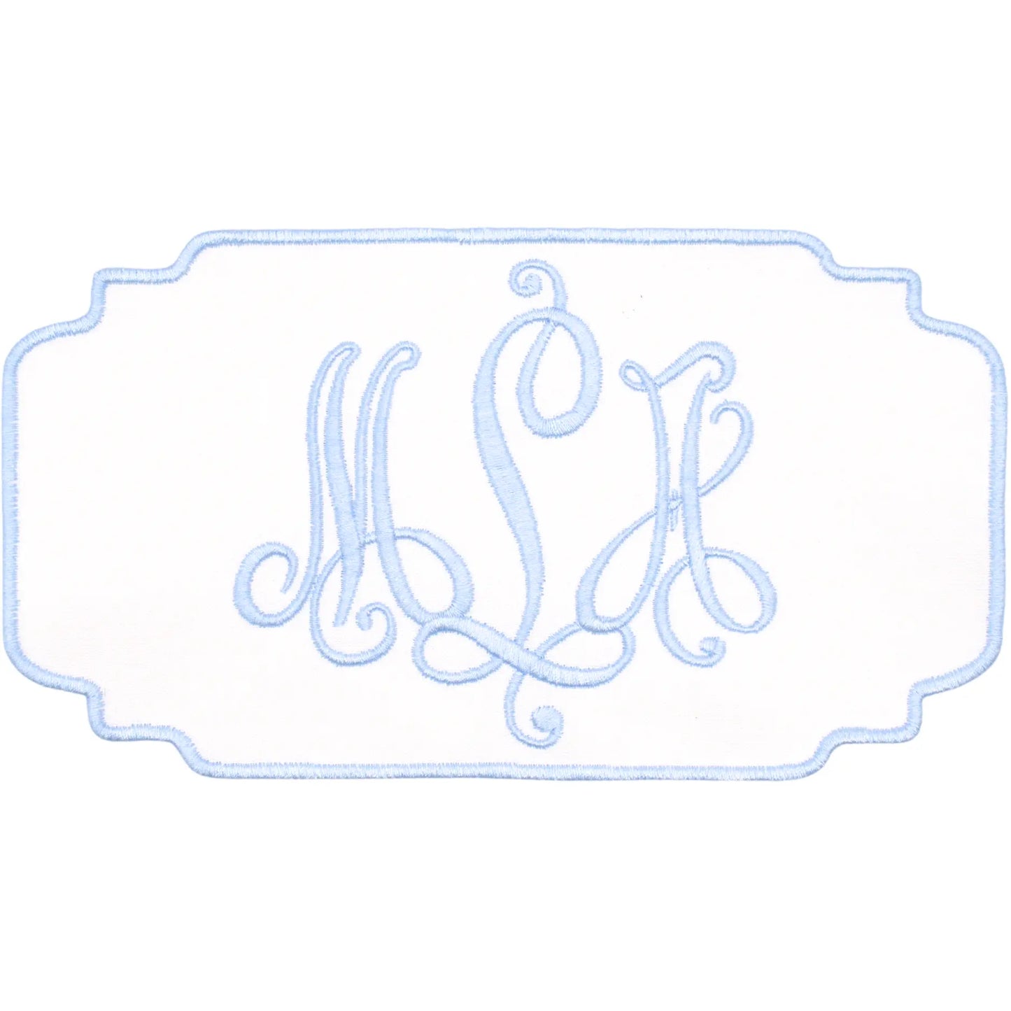 Custom katherine bouquet wrap with embroidered monogram and wedding date for a bridal bouquet