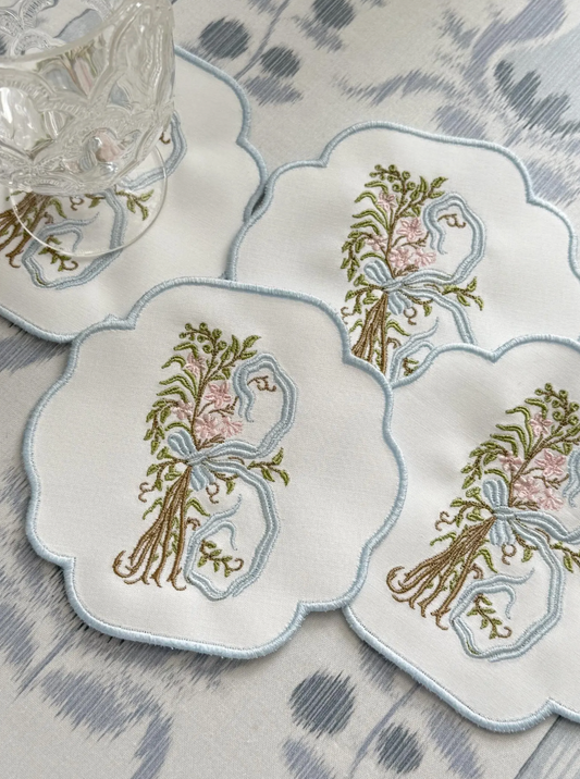 Set of 4 Ribbon Monogram Coasters