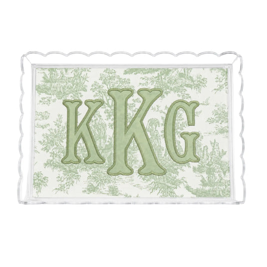 TOILE APPLIQUE MONOGRAM ACRYLIC TRAY Saul Stitch House