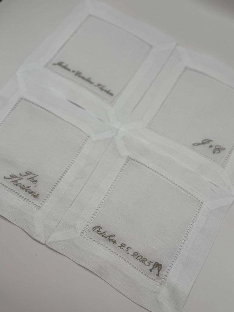 Set of 4 Engagement Cocktail Napkins