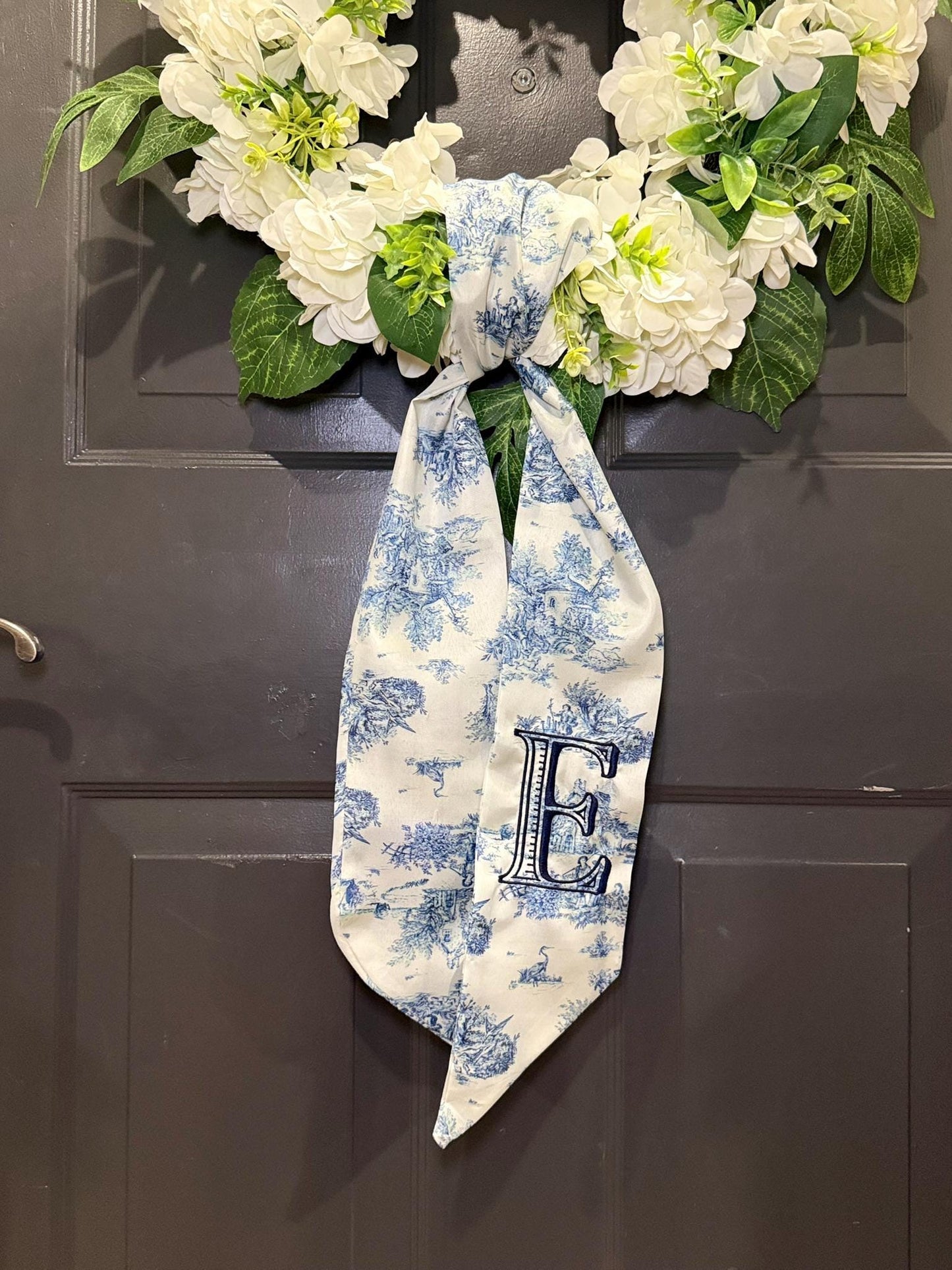 Blue Toile Wreath Sash