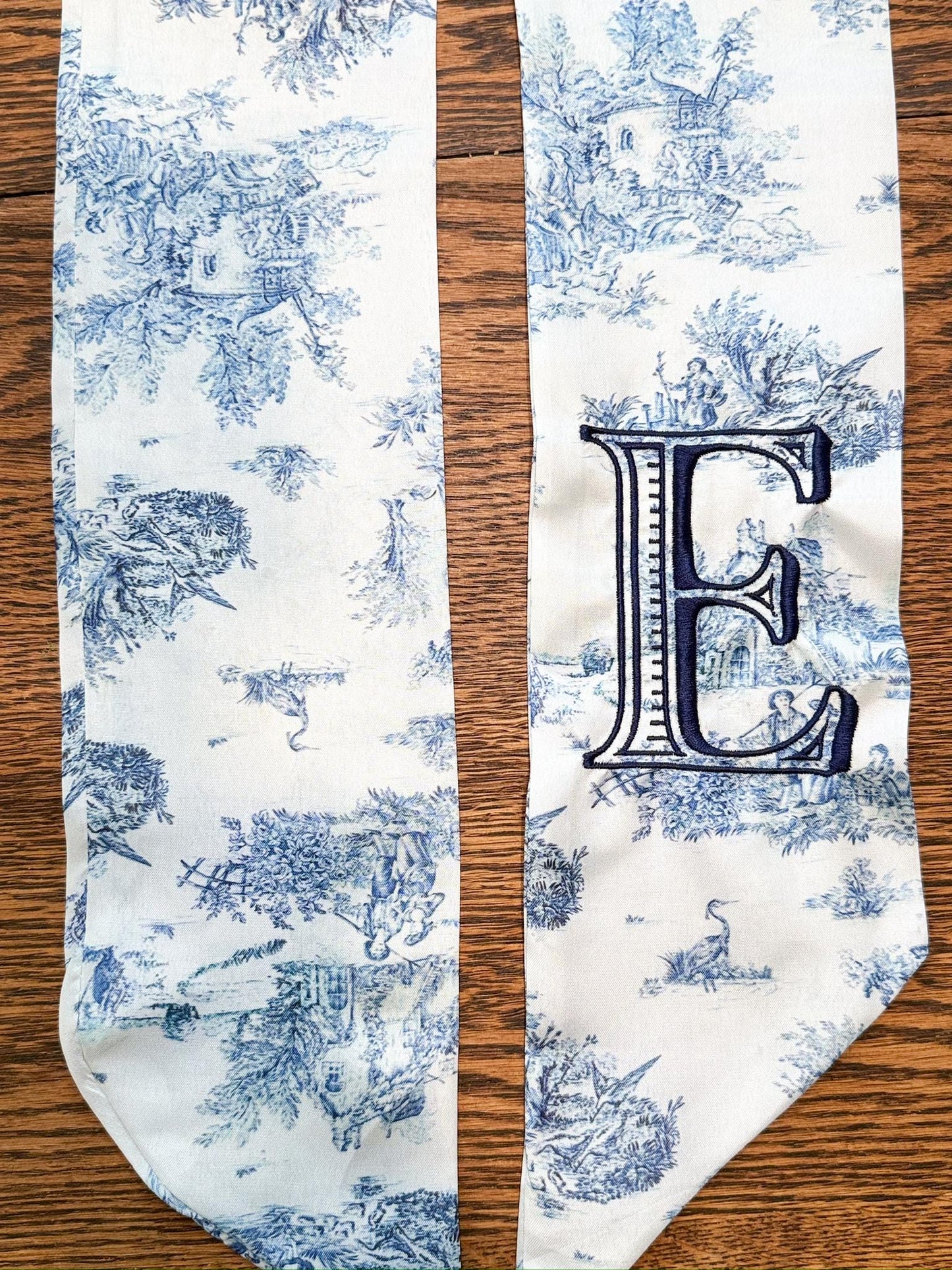 Blue Toile Wreath Sash