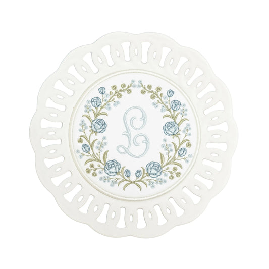 Personalized rose plated medallion with custom embroidery from Saul Stitch House