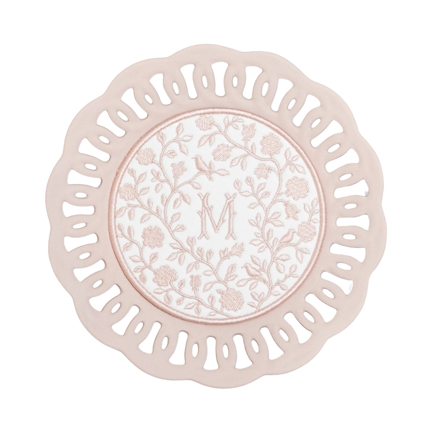 Chinoiserie Plated Medallion with embroidered artwork for a nursery, bedroom, shelf, or gallery wall