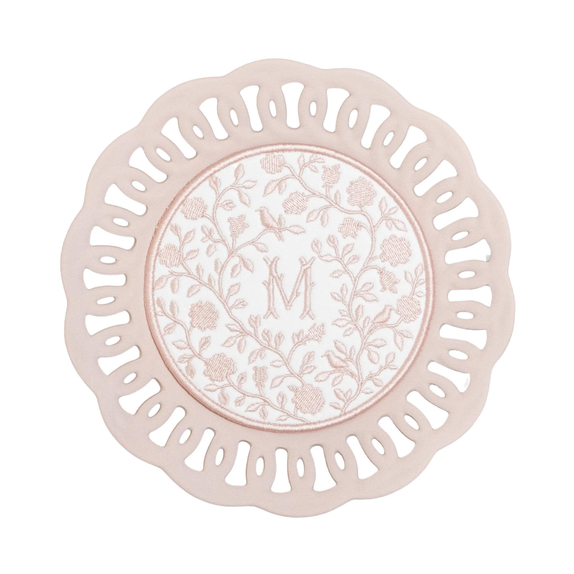 Chinoiserie Plated Medallion with embroidered artwork for a nursery, bedroom, shelf, or gallery wall