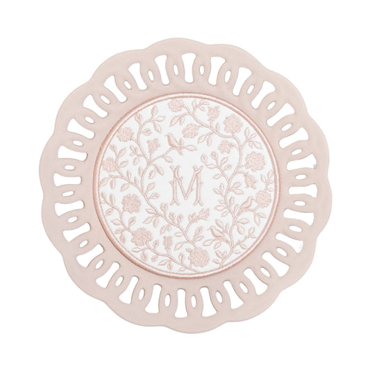 Chinoiserie Plated Medallion with embroidered artwork for a nursery, bedroom, shelf, or gallery wall