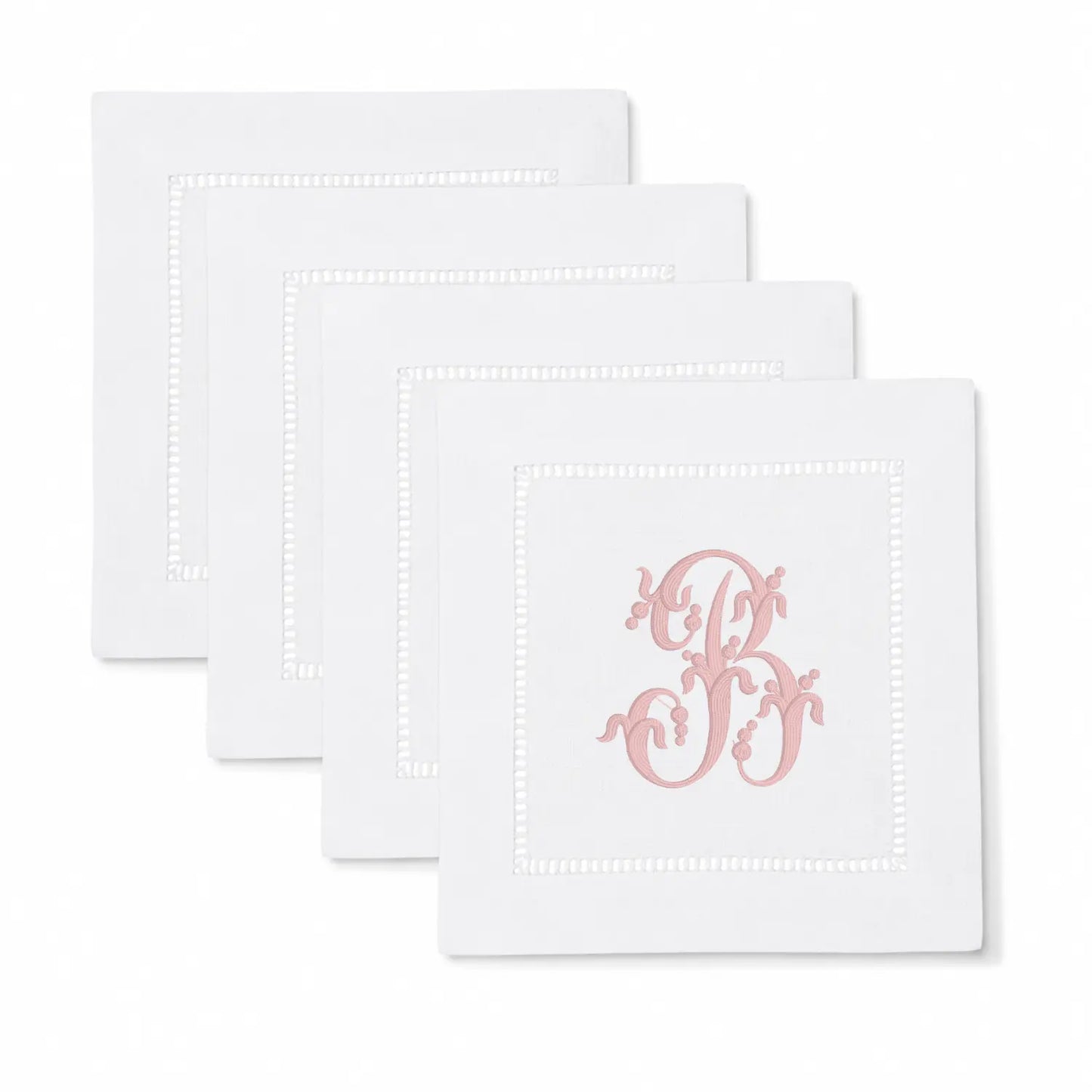 Set of berry monogram cocktail napkins with personalized embroidery for entertaining