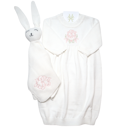 SCALLOPED KNIT GOWN AND BUNNY LOVEY BUNDLE