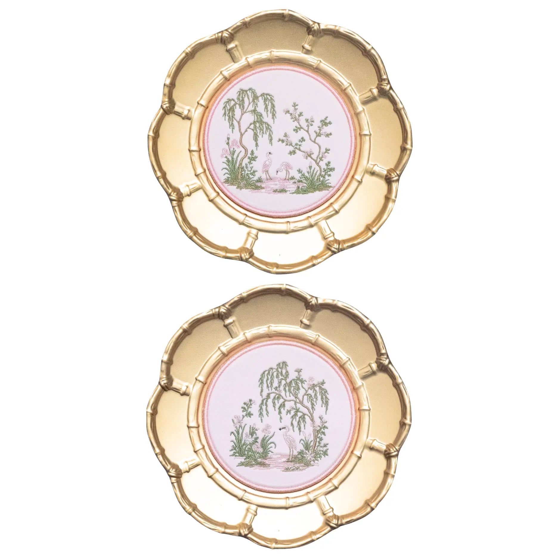 PINK CHINOISERIE GARDEN PLATED MEDALLION SET Saul Stitch House