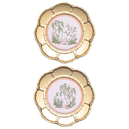 PINK CHINOISERIE GARDEN PLATED MEDALLION SET Saul Stitch House