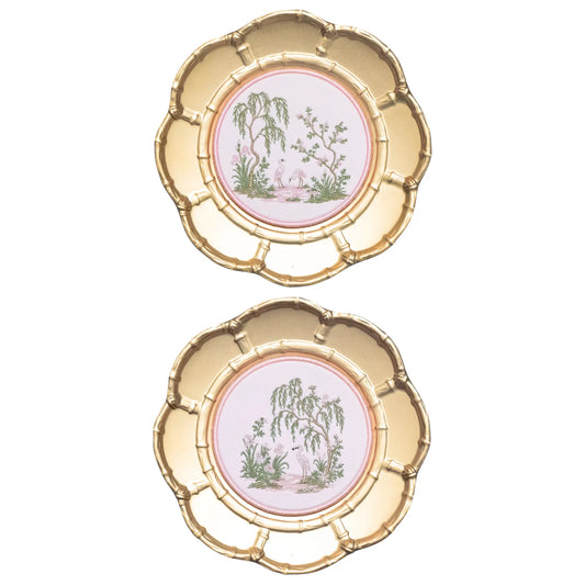 PINK CHINOISERIE GARDEN PLATED MEDALLION SET Saul Stitch House