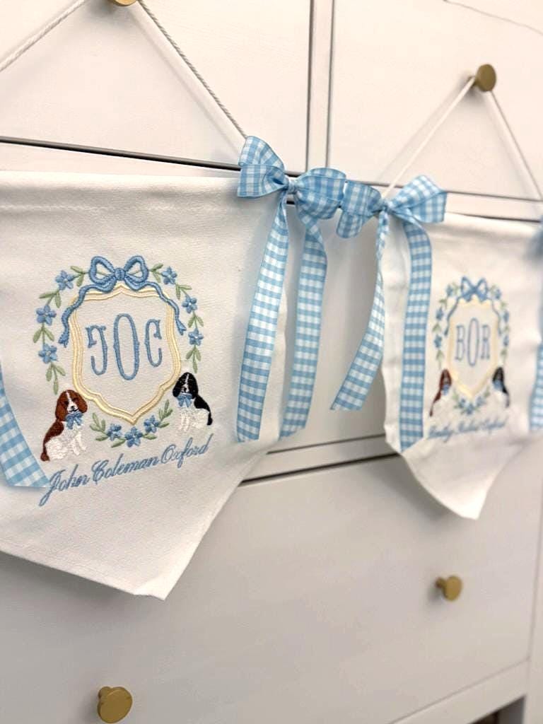 Floral Dog Baby Name Banner