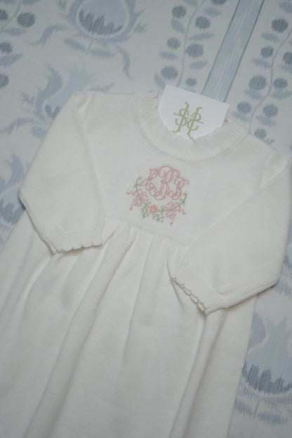 SCALLOPED KNIT GOWN AND KEEPSAKE BAG BUNDLE