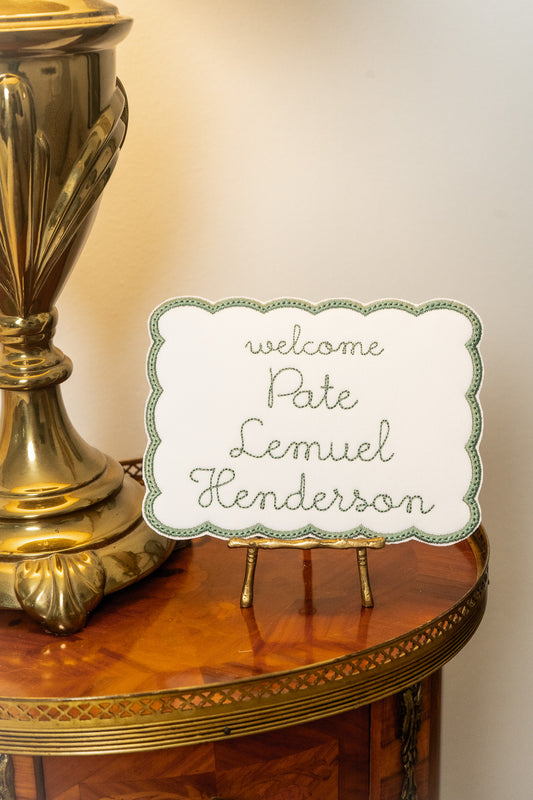 WELCOME BASSINET NAME PLAQUE