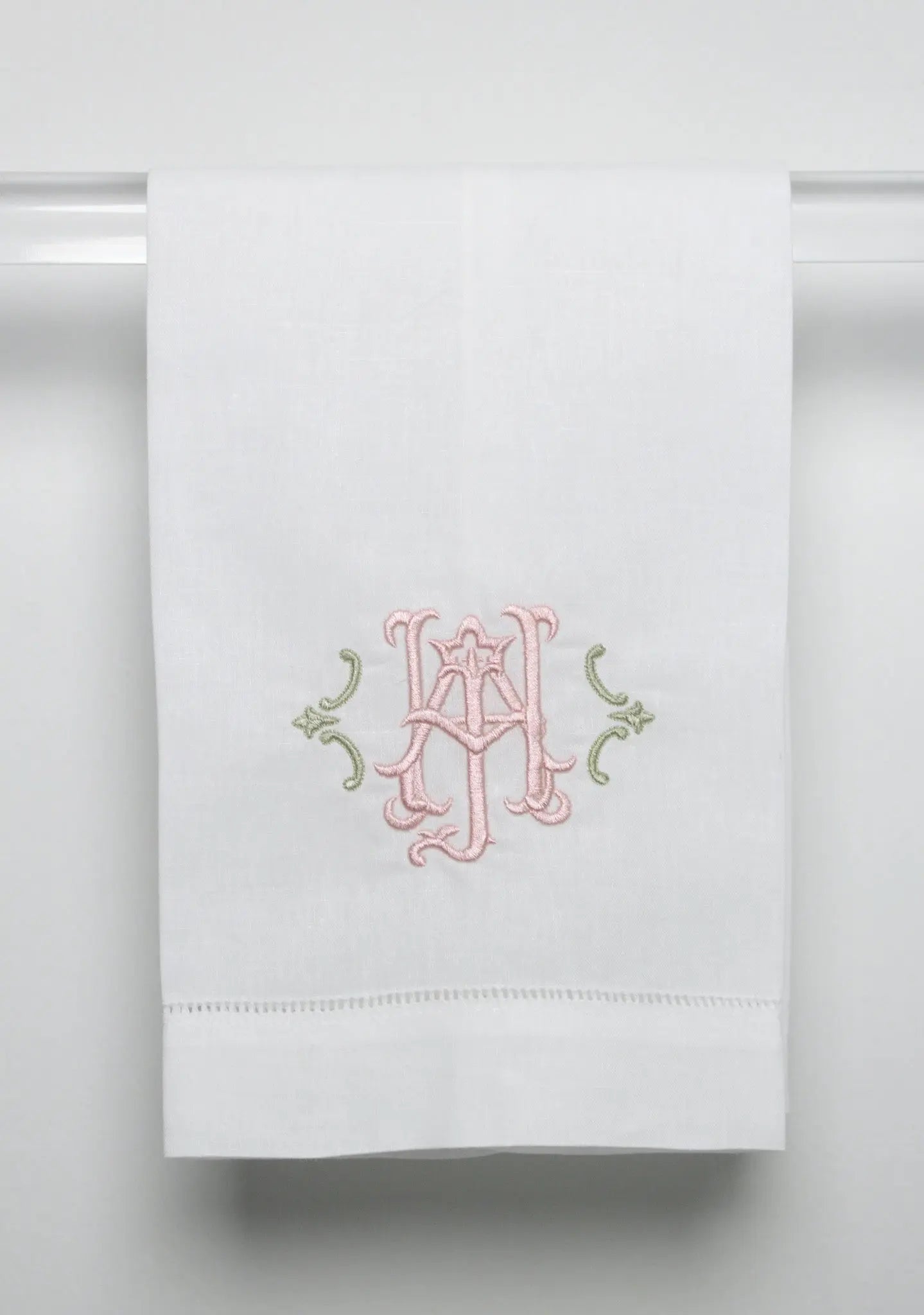 Personalized custom wedding monogram butler tea towels with custom embroidery for a wedding or table