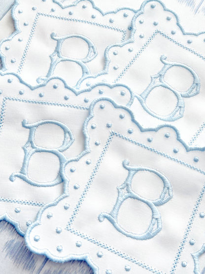 FANCY SCALLOPED MONOGRAM COASTERS