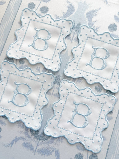 FANCY SCALLOPED MONOGRAM COASTERS