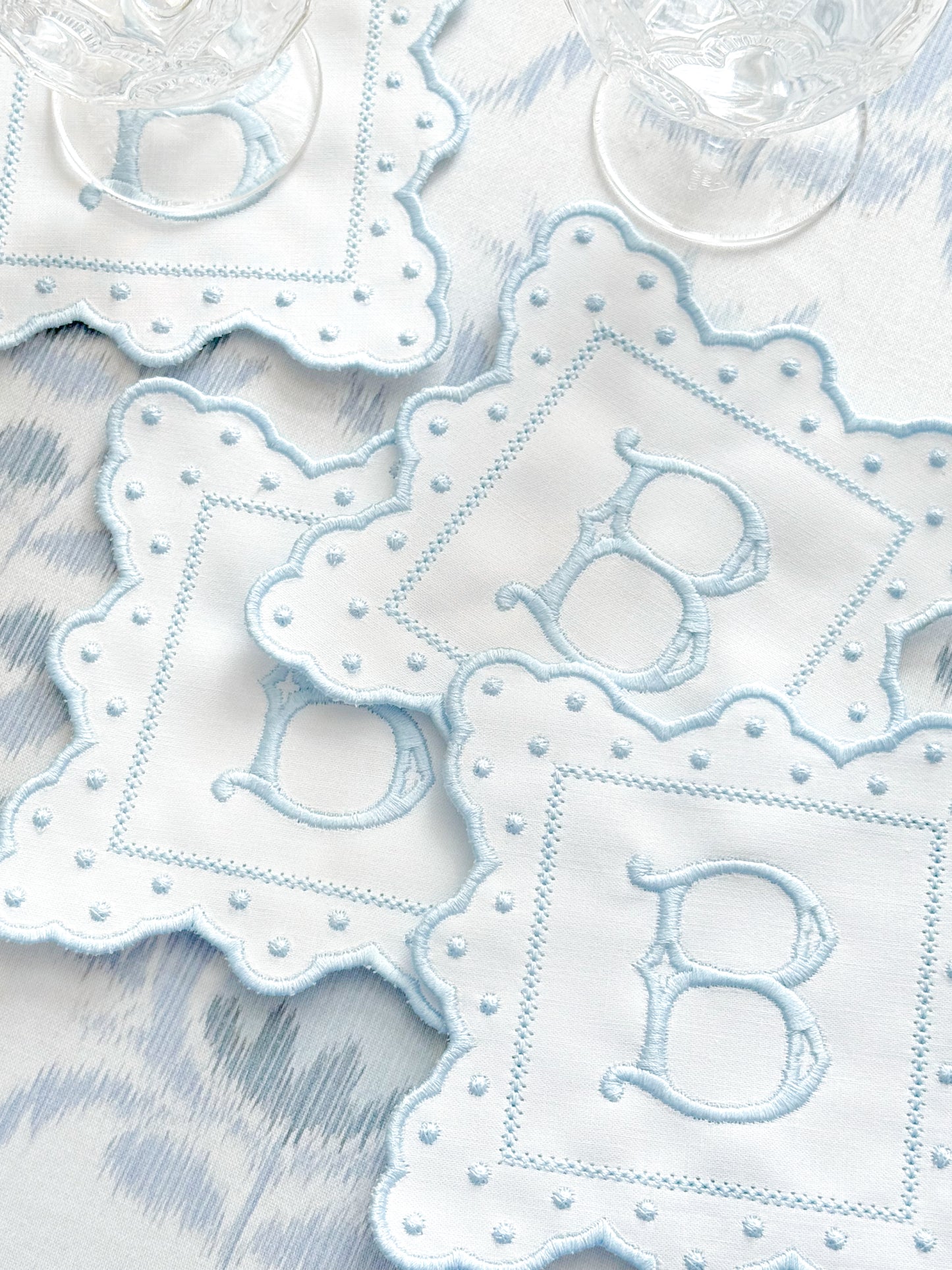 FANCY SCALLOPED MONOGRAM COASTERS