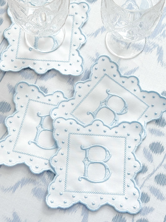 FANCY SCALLOPED MONOGRAM COASTERS