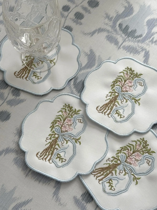 Set of 4 Ribbon Monogram Coasters