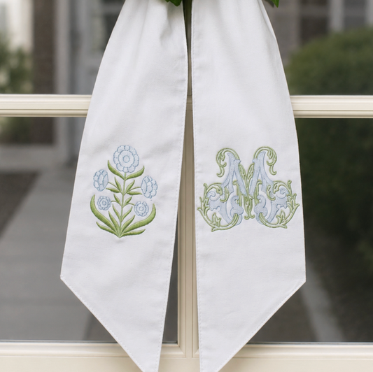 BLOCK PRINT FLORAL WREATH SASH