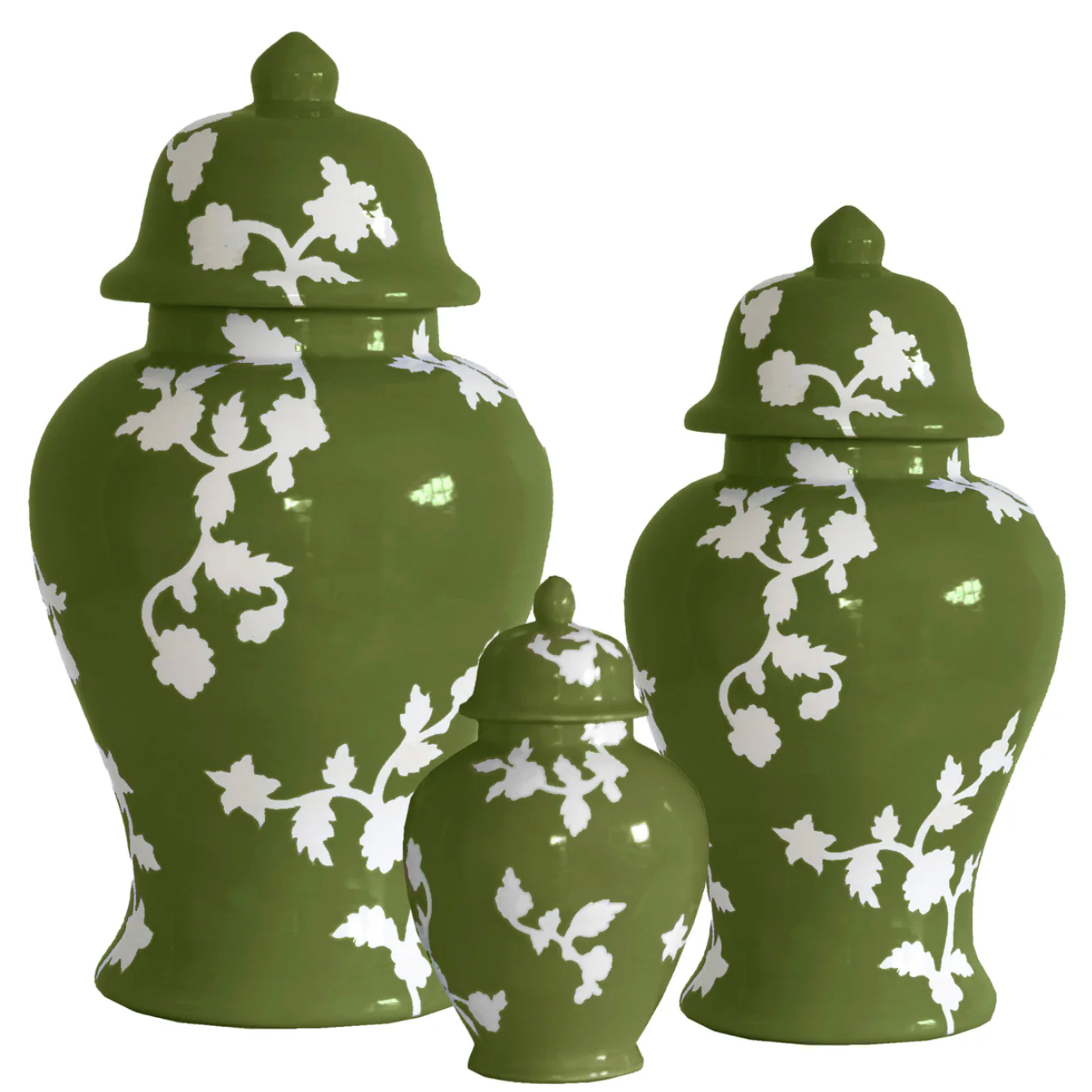 CHINOISERIE DREAMS GINGER JARS IN MOSS GREEN