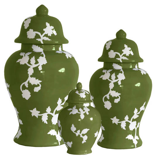 CHINOISERIE DREAMS GINGER JARS IN MOSS GREEN