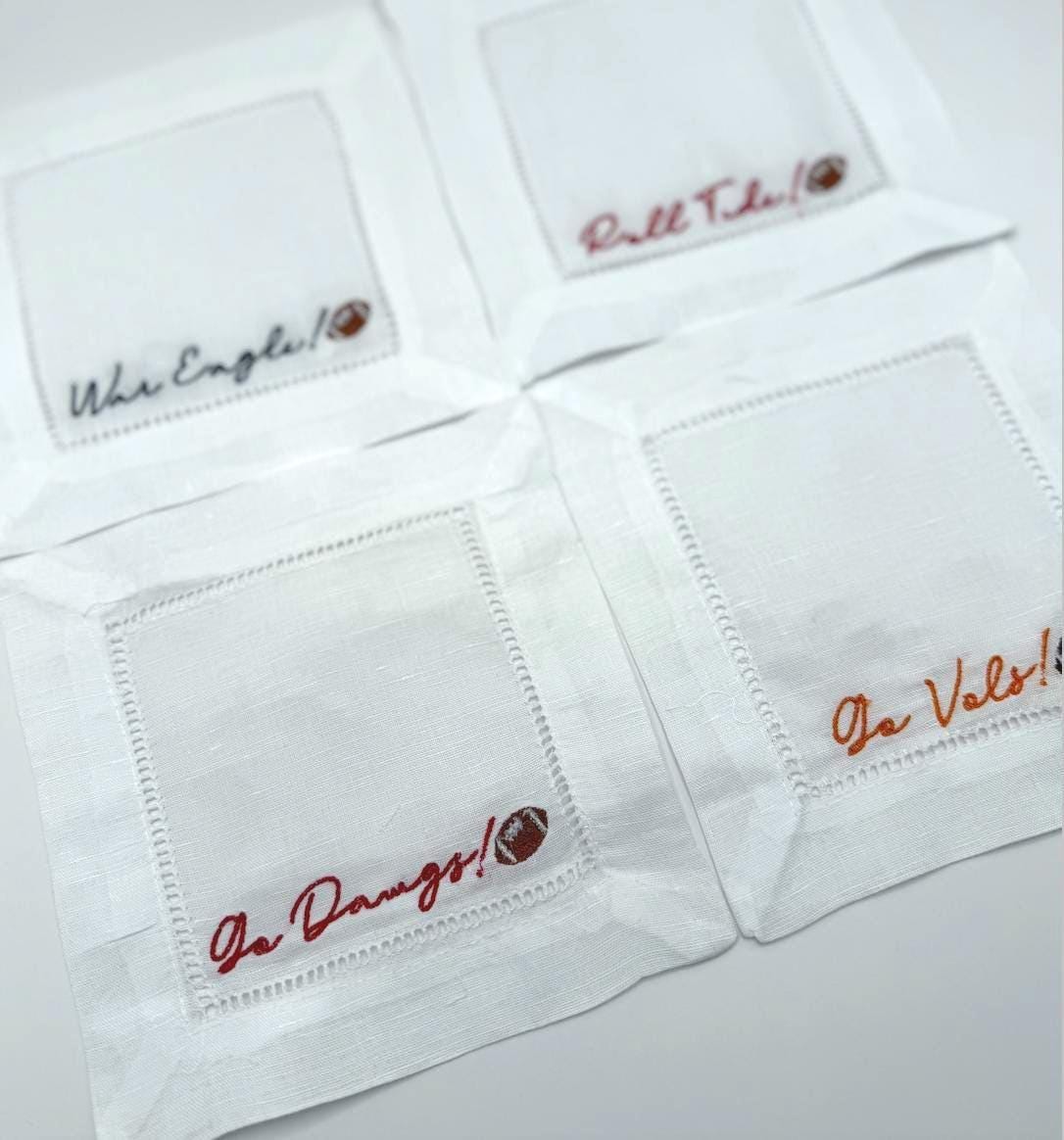 Set of 4 College Football Cocktail Napkins