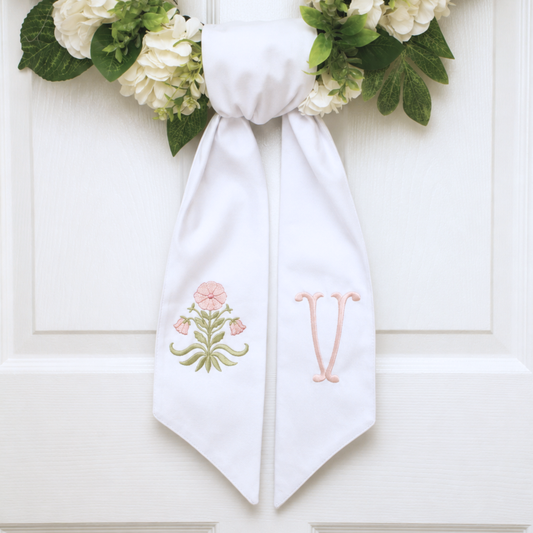 ELIZABETH BLOCK FLORAL WREATH SASH