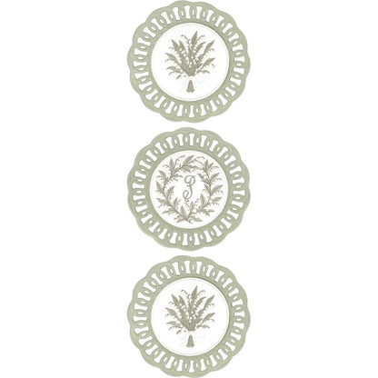 Decorative lily of the valley plated medallion trio with embroidered design for a wall, shelf, or collected